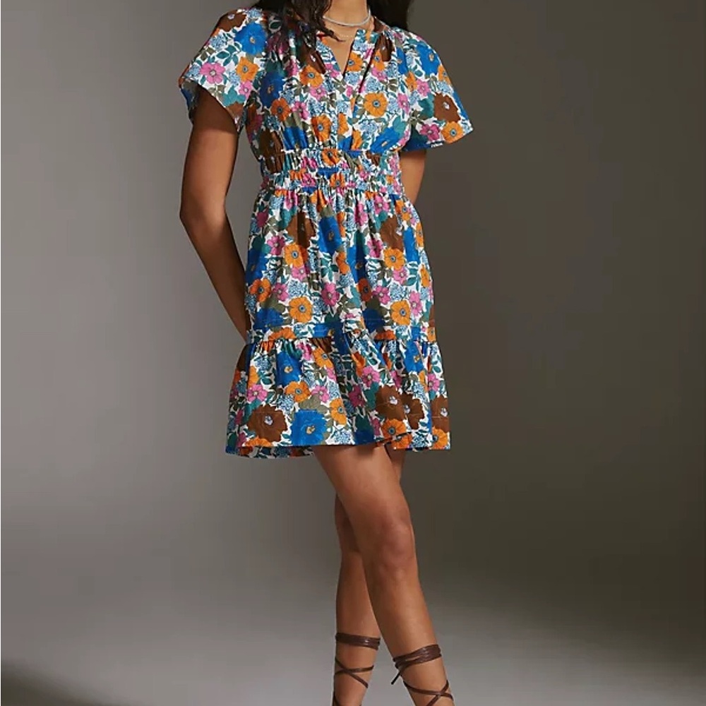 Anthropologie Somerset Mini Dress vivid floral pattern